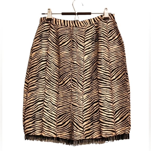 100 % Silk Skirt Black and White Animal Print with Bead Fringe - Picture 1 of 4